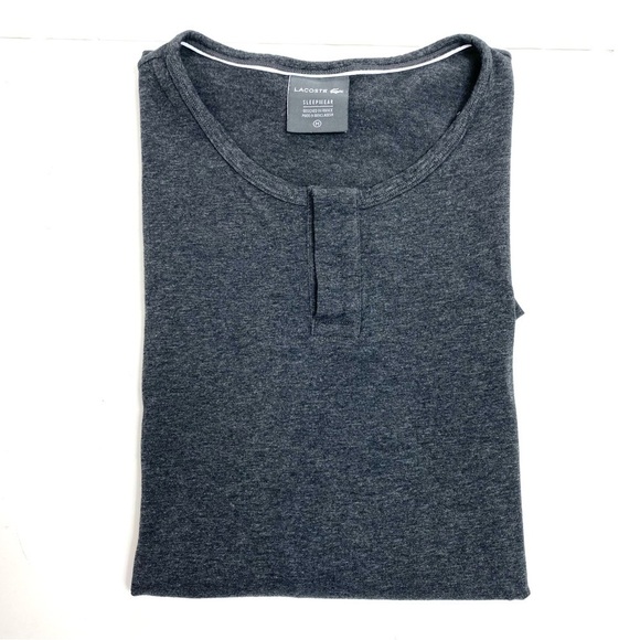 LACOSTE Sleepwear Slits Neck Crew Neck T-shirt In Charcoal Gray Size M - Picture 2 of 9